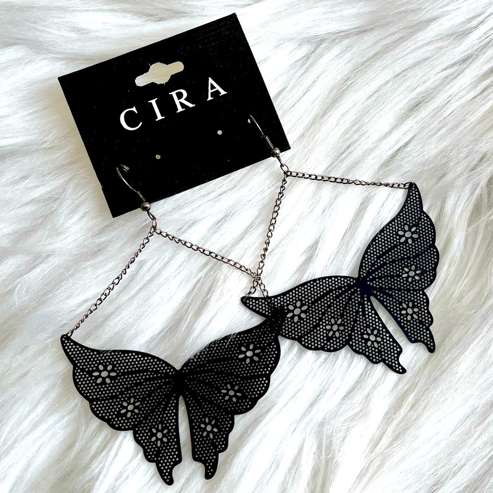 NWT Lace Style Black Butterfly Earrings